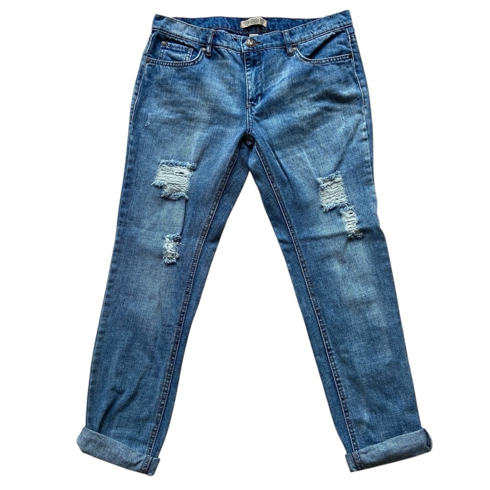 Nine West Vintage America Ripped Boyfriend Jeans Size 28 Mid Rise Blue Denim